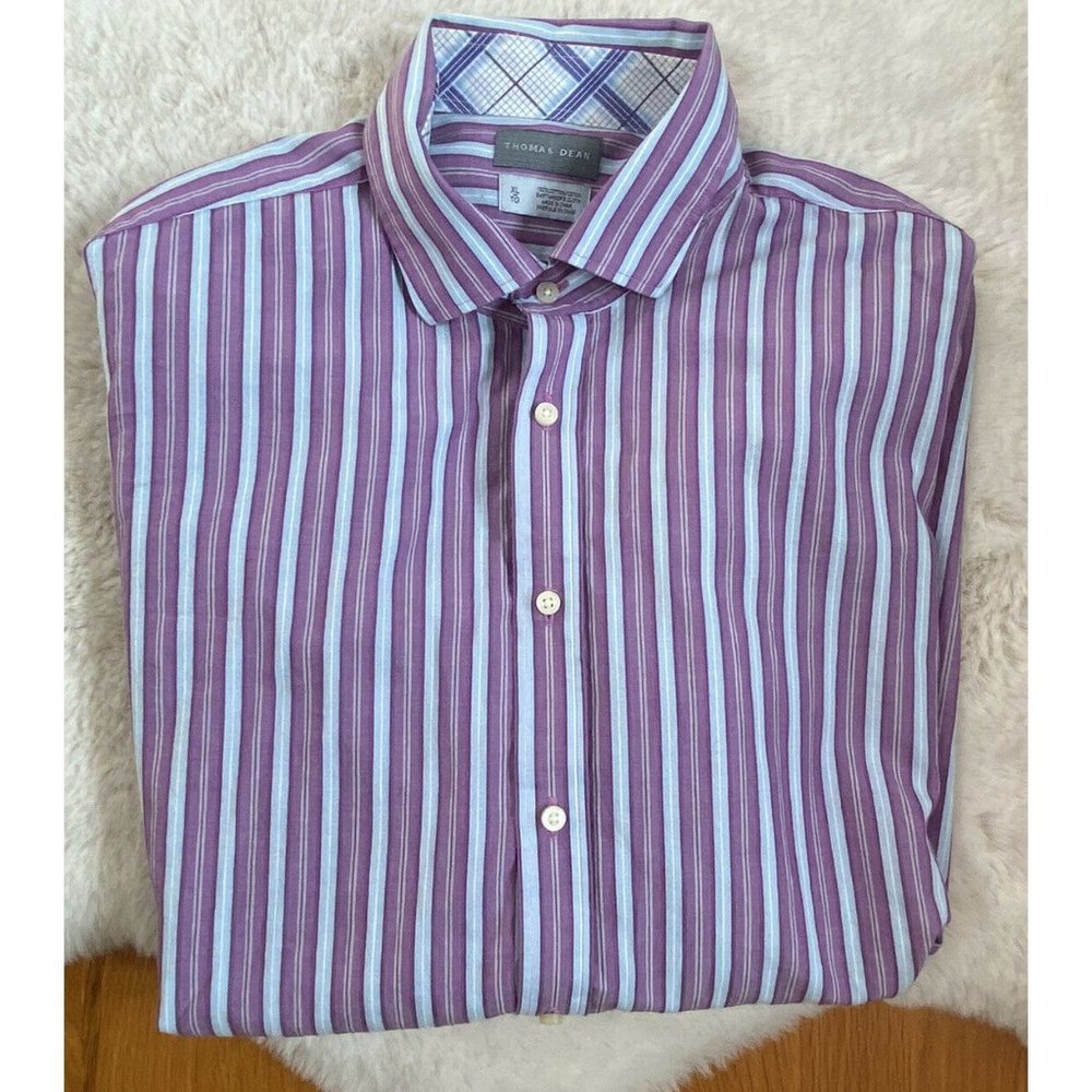 Thomas Dean Mens XL Flip Cuff Cotton L/S Shirt Size XL Lavender Blue